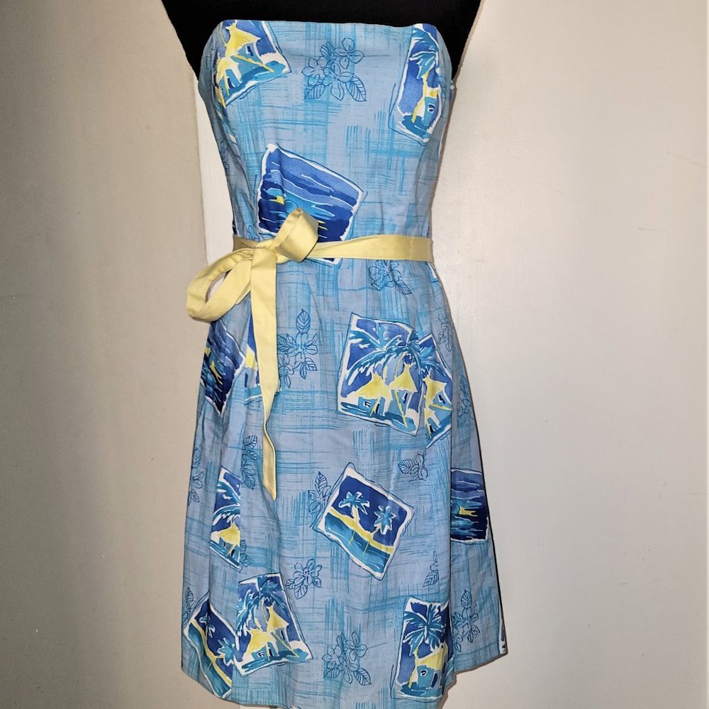 Robin Jordan Strapless Blues/Yellow Dress - 4
